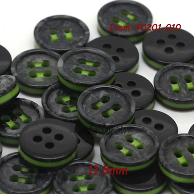 11.5mm 4 holes Double color green black shirt buttons for leisure clothing supplies for sewing wholesale