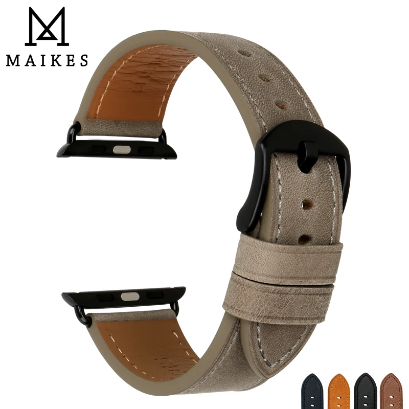 

MAIKES Quality Leather Strap For Apple Watch Band 44mm 40mm Series 7 6 SE 5 4 3 iWatch Bracelet 42mm 38mm Watchbands