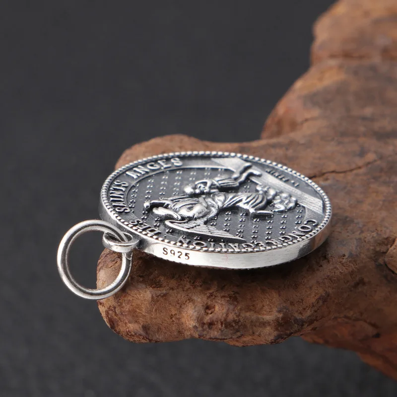 BOCAI S925 Silver Jewelry Fashion Silver Saint Michael Archangel Saint Michael Guardian Angel Round Pendant for Men and Wommen