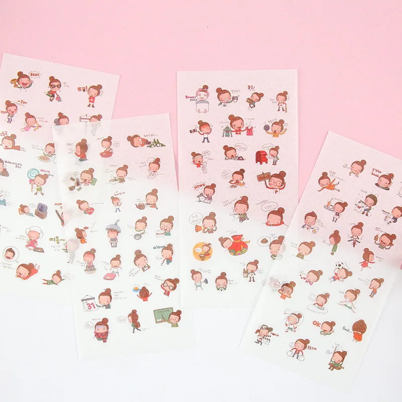 6Sheets/Set Creative Girls\' Daily Life Series Decoration Scrapbooking Stickers Transparent PVC Stationery Planner Stickers