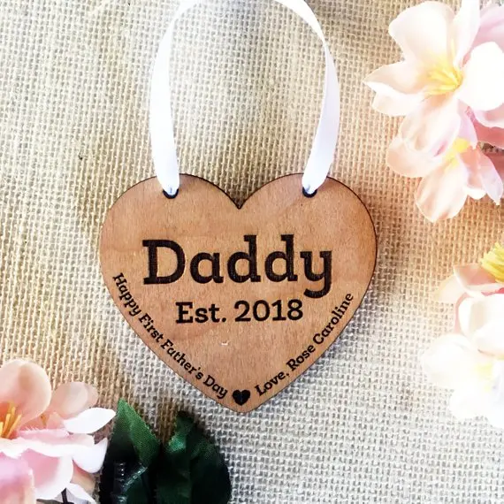 Daddy Ornament - Father's Day Gift - First Fathers Day - Daddy Established - Dad Ornament - Wood Heart Ornament - Personalized F