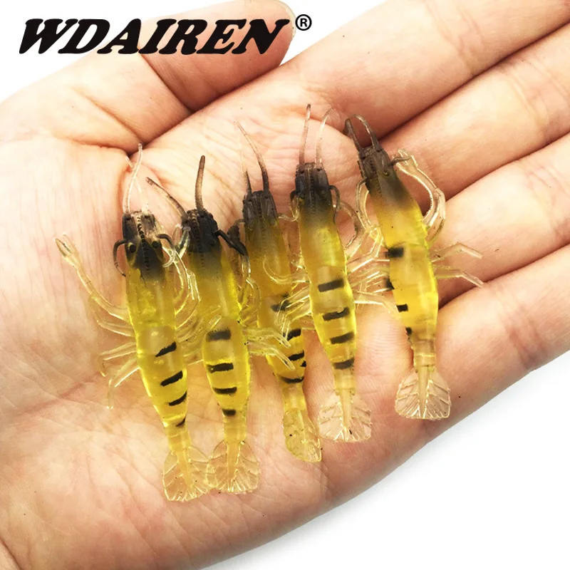 5pcs/lot Shrimp Fishing Lures Artificial Soft Insect Bait Pesca Lightweight lifelike Shrimp Ocean Wobblers Silicone Bait