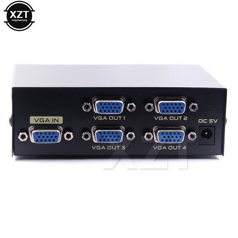 Newest 4 port VGA Splitter 1x4 1 to 4 ports VGA Video HD Signal Amplifier 200MHz Support 1920x1440 with power for VGA Adpater