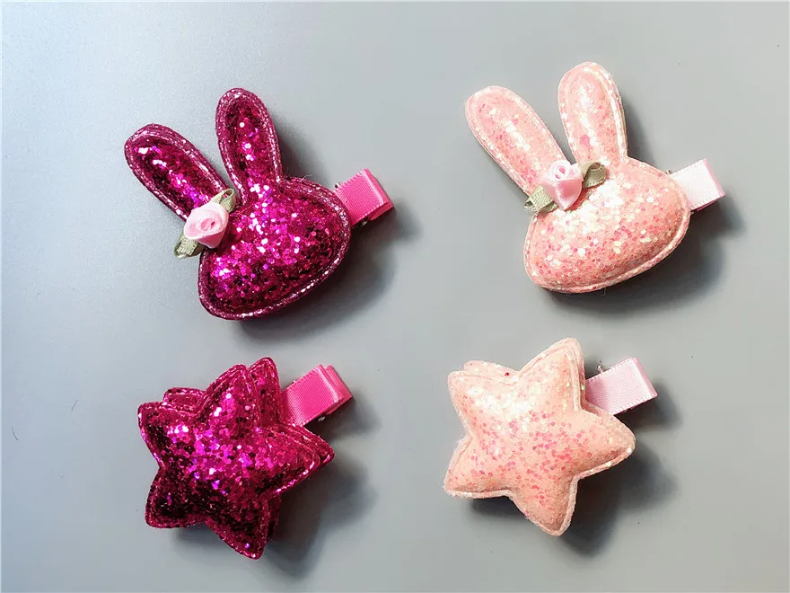 ขายส่ง 10 ชุดแฟชั่นน่ารัก Glitter กระต่ายดอกไม้ Hairpins Solid Bunny Star คลิปผมเจ้าหญิงอุปกรณ์เสริมผม