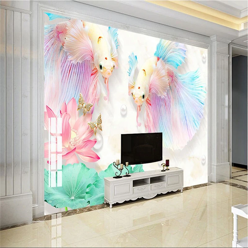 

wellyu Modern 3d solid goldfish lotus relief background wall custom large fresco environmental silk silk wallpaper