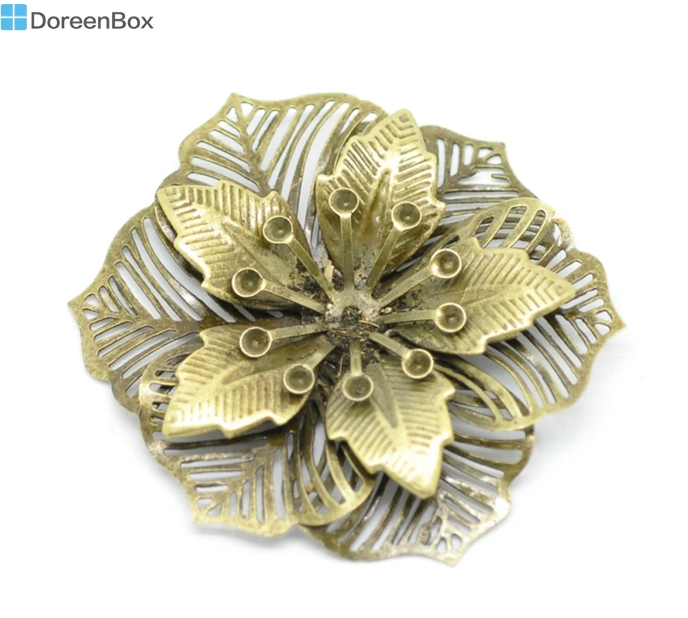 Doreen Box Lovely 10 Antique Bronze Filigree Flower Embellishments Findings 5.5x4.8cm(can hold SS10 rhinestone) (B18567)