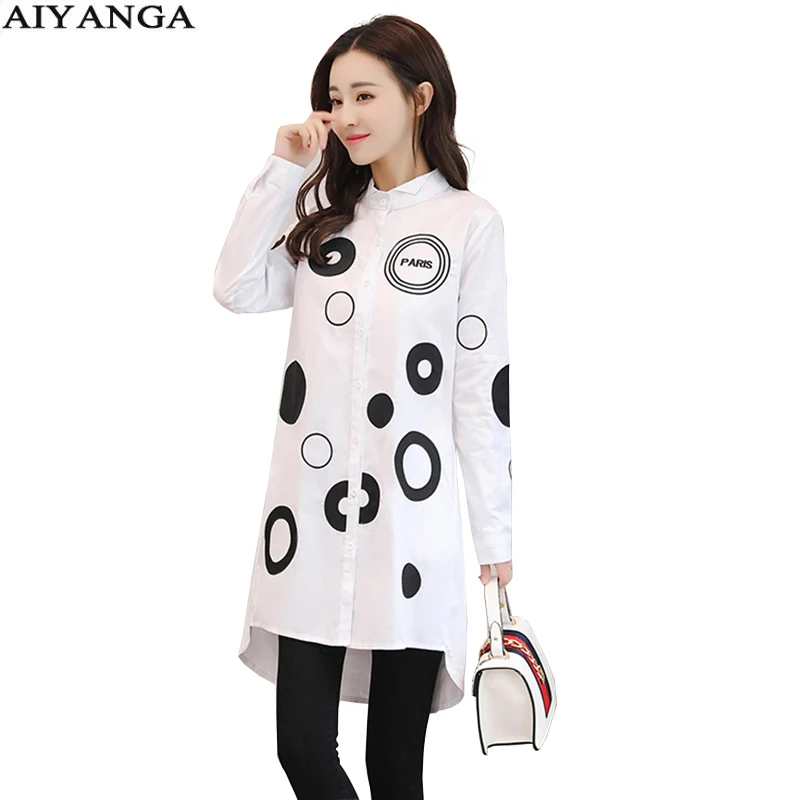 Women Tops and Blouses Long Sleeve 2022 Medium Long Dot Emboridery Oversized Shirts Woman Casual Black White Ladies Tops M-4XL