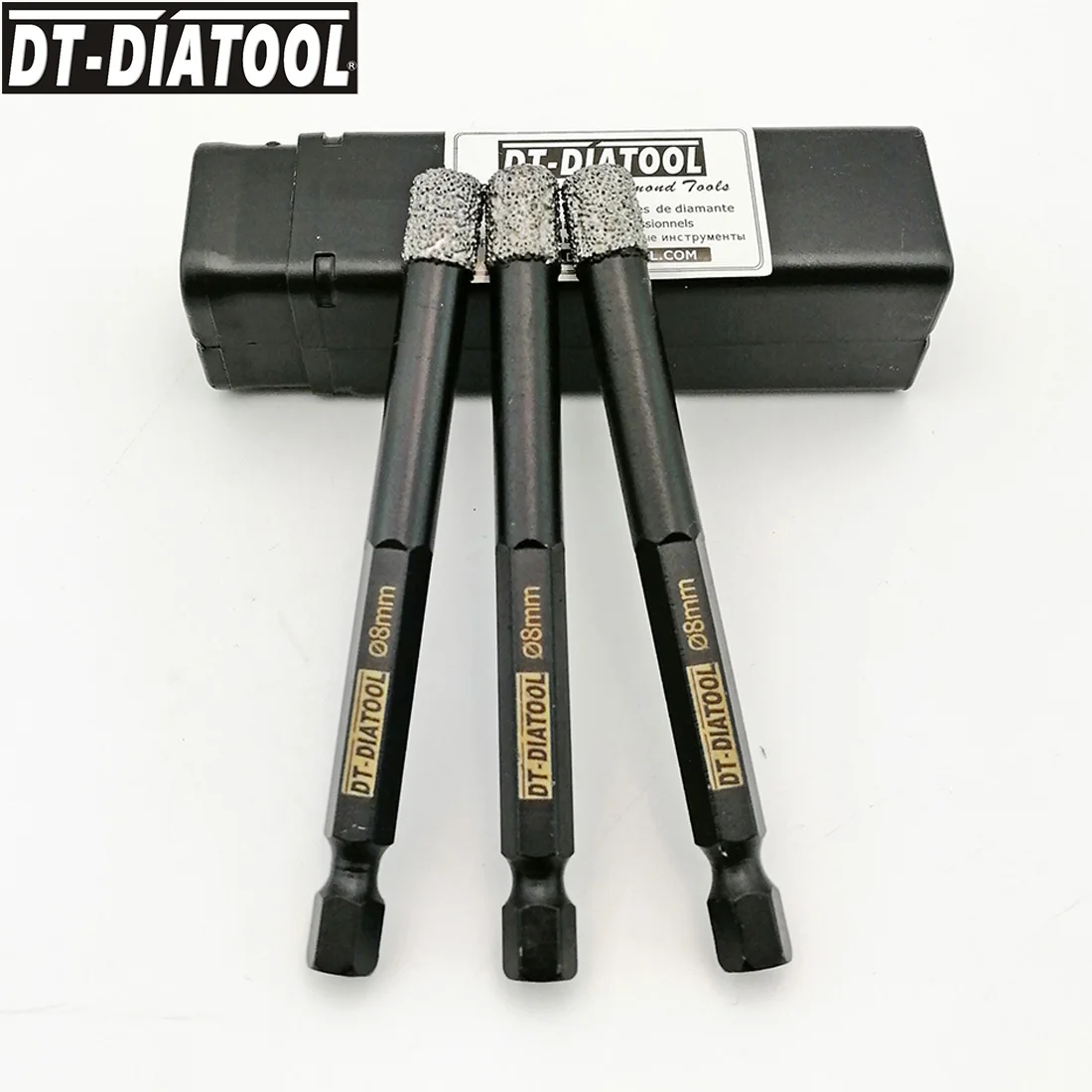 DT-DIATOOL 3pieces quick-fit shank Dry Diamond drilling hole saw drill Core bits For drilling tile marble stone Diameter 8MM