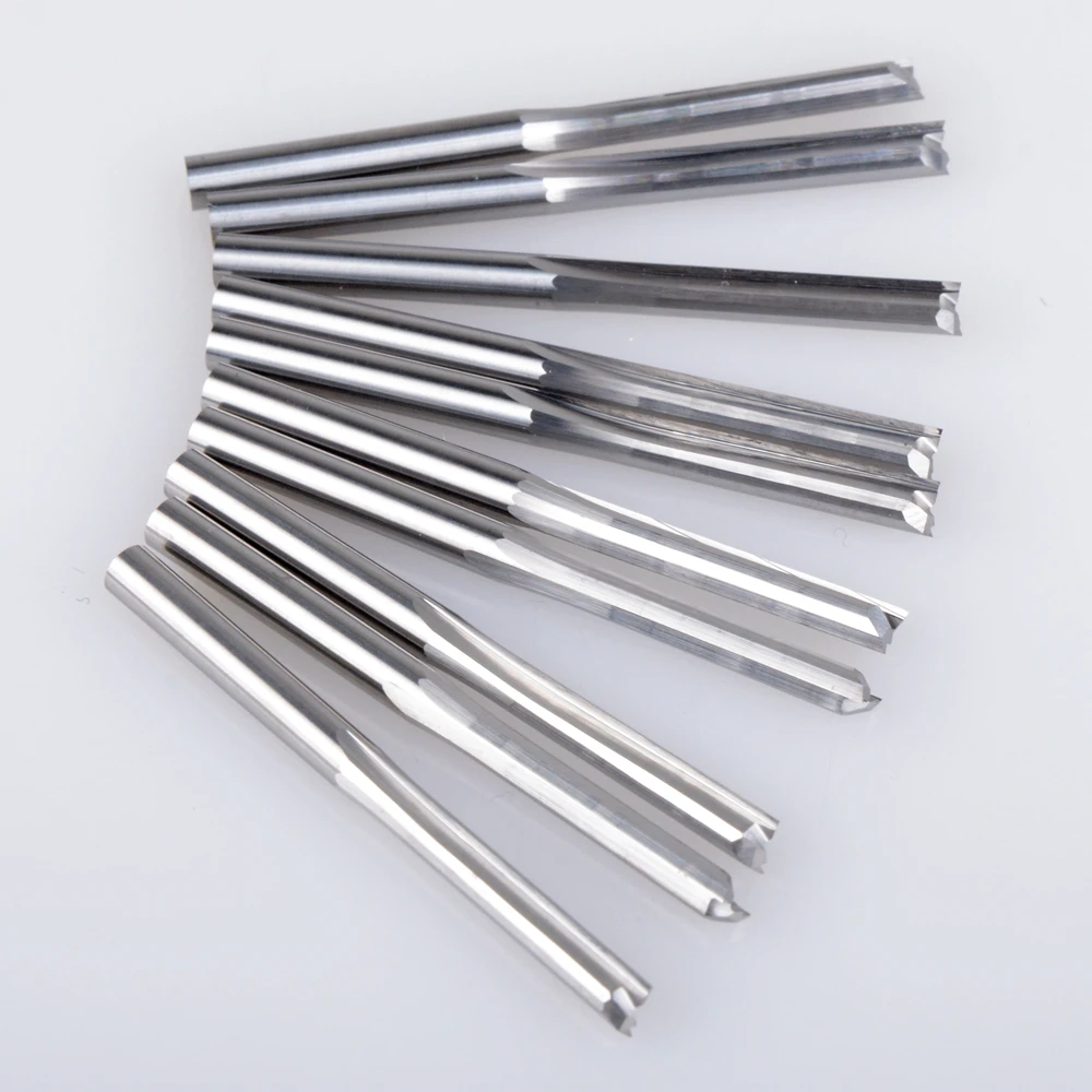 10Pcs 3.175x22mm Two Flutes Straight Slot End Mill CNC Two Dimension Cutting Tools Router Bit