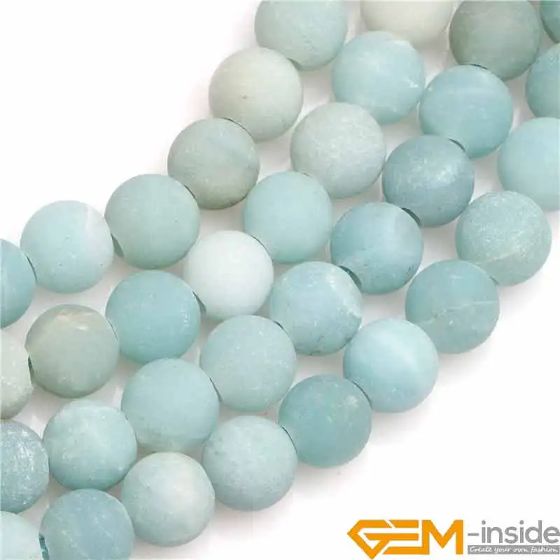 

6mm 8mm Big Holes Matte Frosted Round Natural Blue Amazonite Stone Gem Stone Semi Precious Beads Loose Bead For Jewelry Making