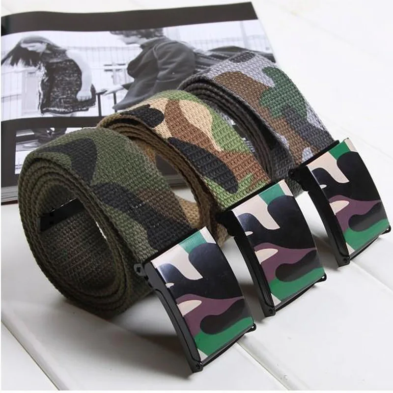 Fashion Canvas Belt New Camouflage Print Jeans Waist Military Army Belts Metal Smooth Buckle Waistband For Women Men Student Z40