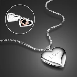 Fashion female 925 sterling silver necklace cute heart pendant design can be placed photo creative solid silver jewelry