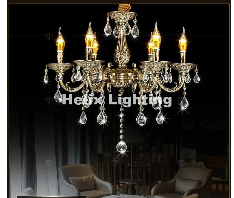 Free Shipping  Antique Brass Color Crystal Chandelier Lingting Decora Luxurious E14 AC Crystal Lamp Lustre Suspension Lighting