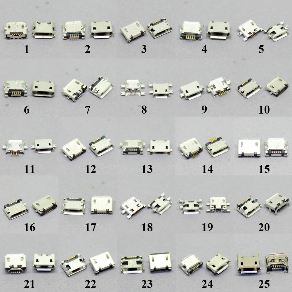 

25Models 50 - 2000 PCS Micro USB Jack 5P 5pin USB Charging Socket Connector Mix SMD DIP V8 Port Charging Data Plug