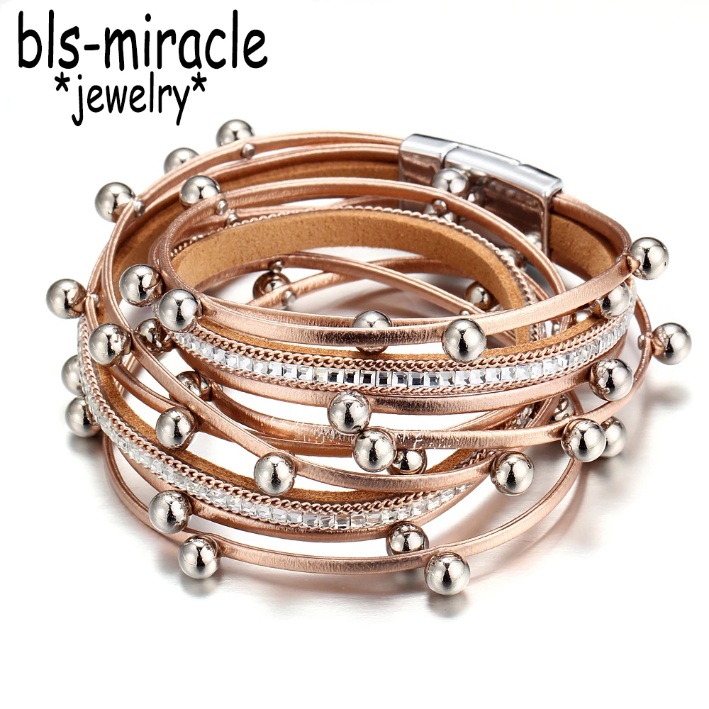 Bls-miracle 3 Color Fashion Multiple Layers Charm Bracelet For Women Vintage Leather Bracelets & Bangle Femme Party Jewelry Whol