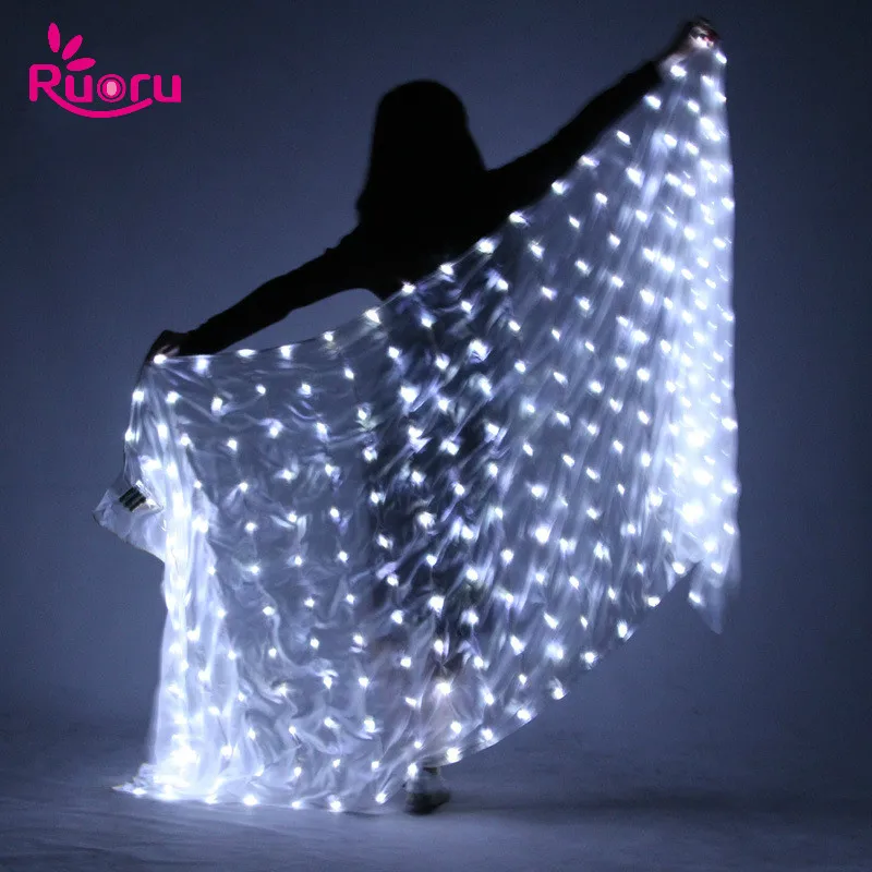 Ruoru Belly Dance LED Silk Veil Light Up Belly Dance Stage Performance Props 100% Silk Belly Dancing Accessories White Rainbow