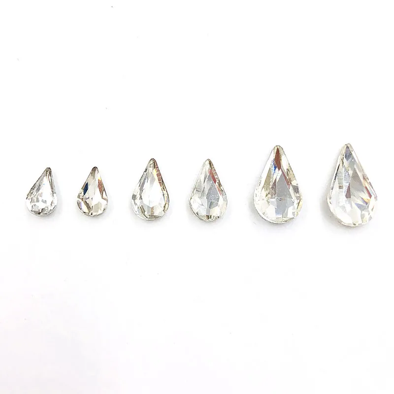 Free shipping 5X8/6X10/8X13mm Clear white Teardrop pointback pear shape Glass Crystal rhinestones diy Nail/clothing accessories