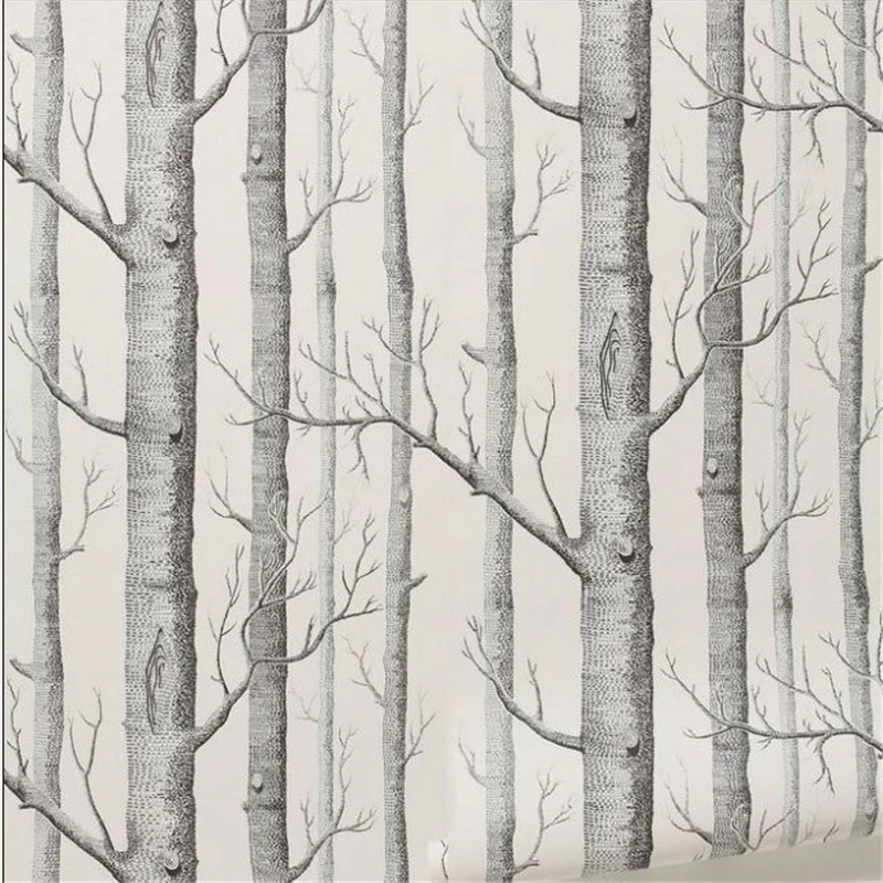 beibehang Birch Tree pattern non-woven woods wallpaper roll modern designer wallcovering black and white wallpaper living room