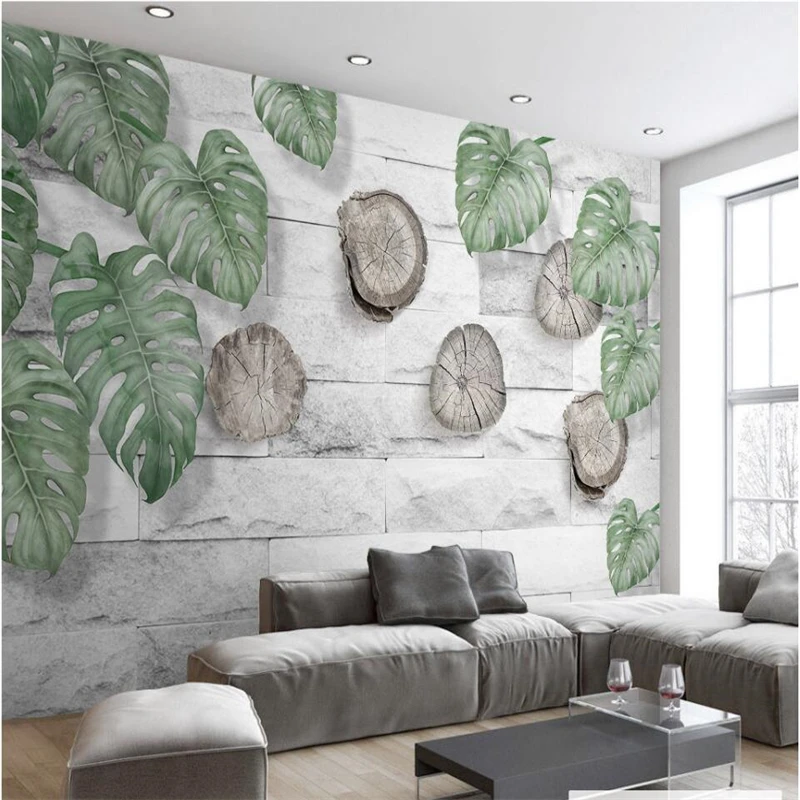 

wellyu Simple natural green leaf tree Year round brick wall 3d TV backdrop Custom large fresco silk silk wallpaper