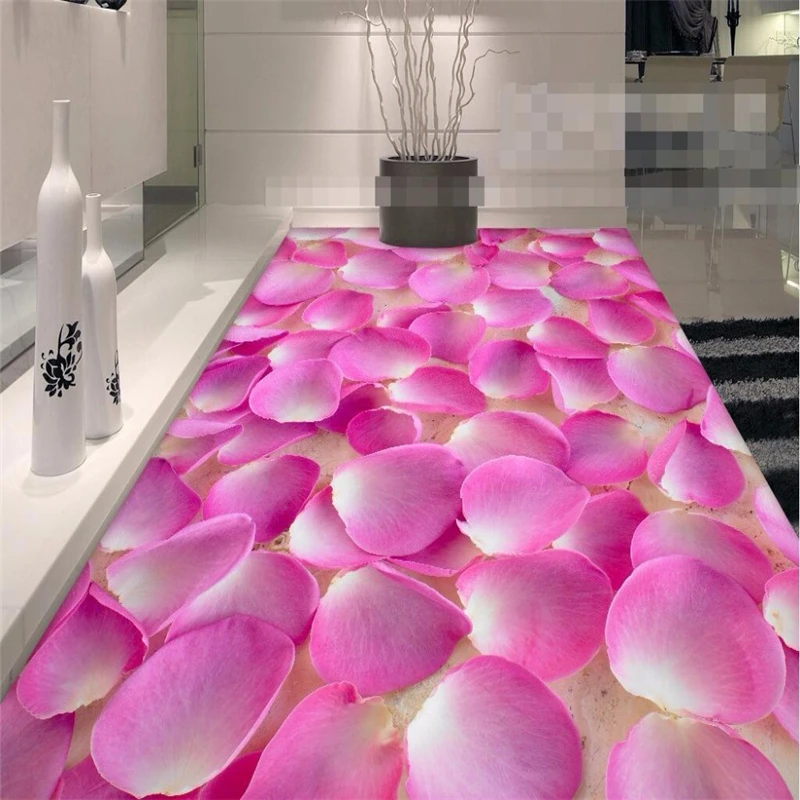 beibehang 3D floor painting bathroom mural Romantic pink petals 3D wall papers home decor waterproof pvc self adhesive wallpaper