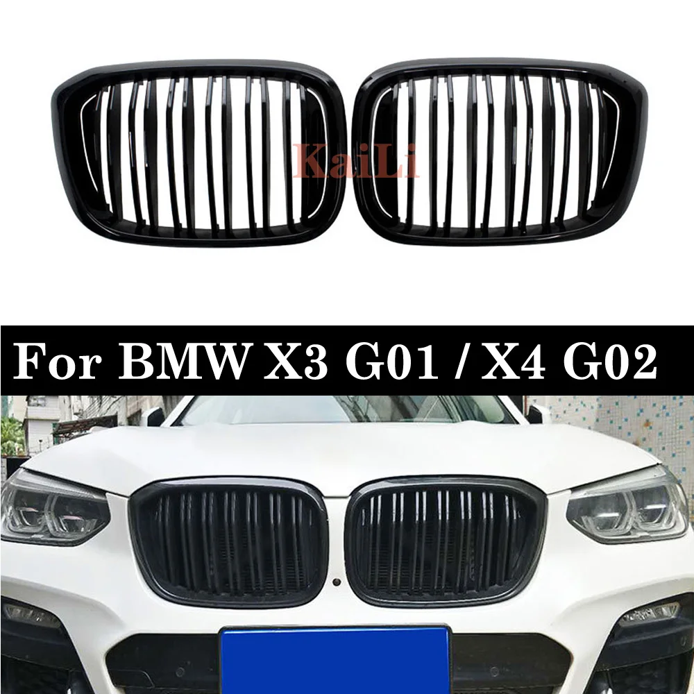 

Double Slats Front Kidney Grill For BMW X3 G01 X4 G02 ABS Gloss Black Racing Grills xDrive20i xDrive30i 2018