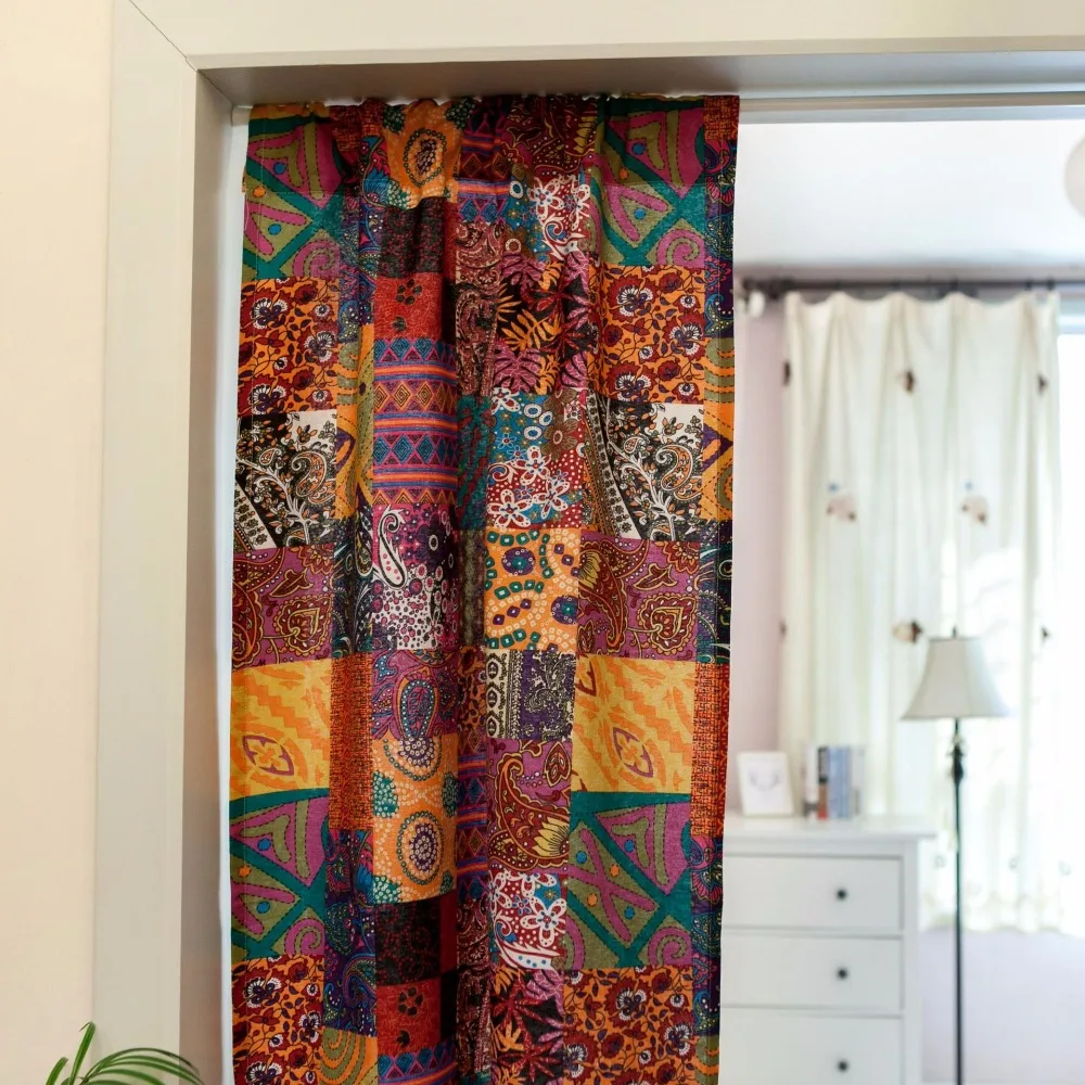 Cotton Door Curtain Nordic Doorway Divider Drapes for Kitchen Bathroom Home Decoration Rod Pocket Design (No Rod Included)