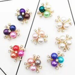 10pcs/lot Alloy Rhinestone Pearl Buttons Girl Hair Wedding Invitation Card Decorative Buttons Dress Crafts Jewelry Accessories