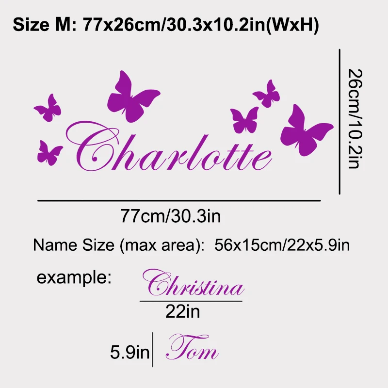 JJRUI Personalised Butterfly Any Name Vinyl Wall Sticker Art Decal Kids Bedroom Gift Home Decor Nursery Room Choose 21 Color