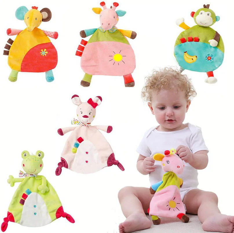 2018 Baby Soft Towel donkey rabbit frog monkey elephant Comfort Appease Plush Rattles Toy for newborn gift 