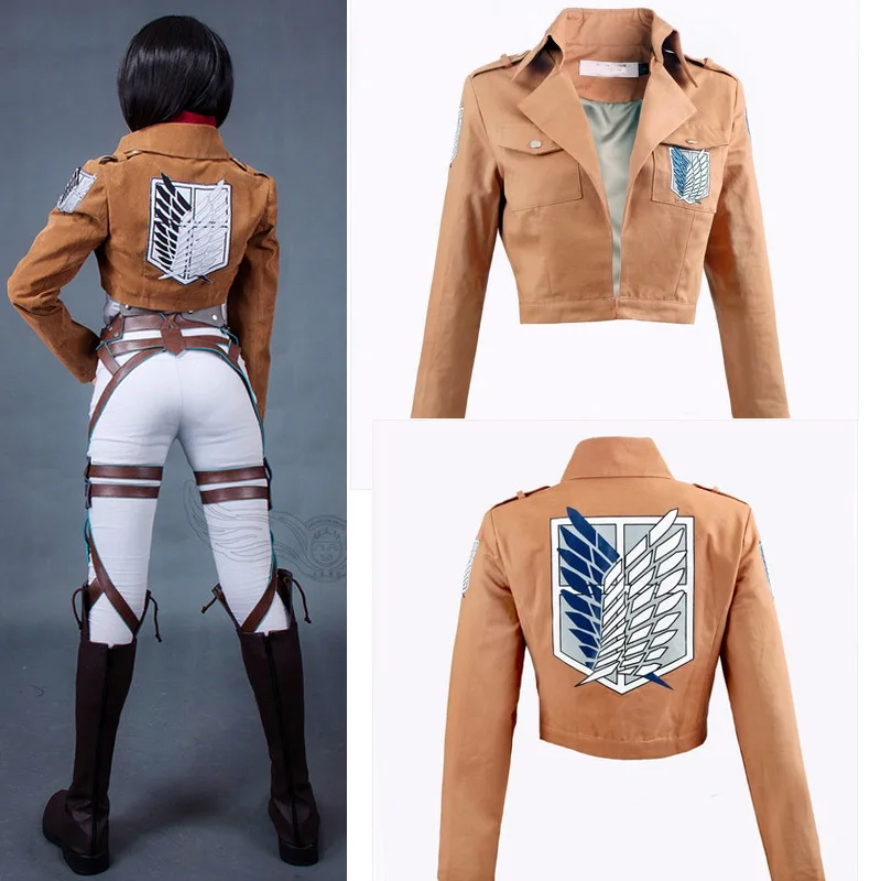 

3Pcs Attack on Titan Cosplay Shingeki no Kyojin Mikasa Ackerman Cosplay Costume Jacket Shawl Belt Suit Leather Shorts Full Sets