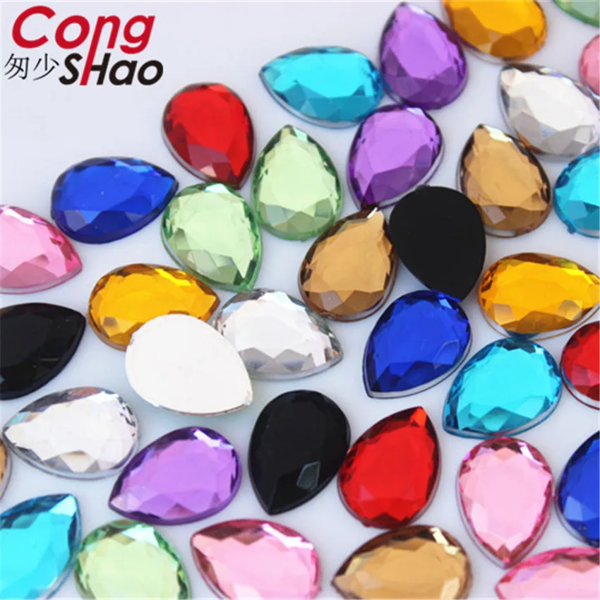 Cong Shao 300pcs 10*14mm Colorful Drop Acrylic Rhinestone Stones And Crystals Flatback DIY Costume Craft Button Decoration CS453