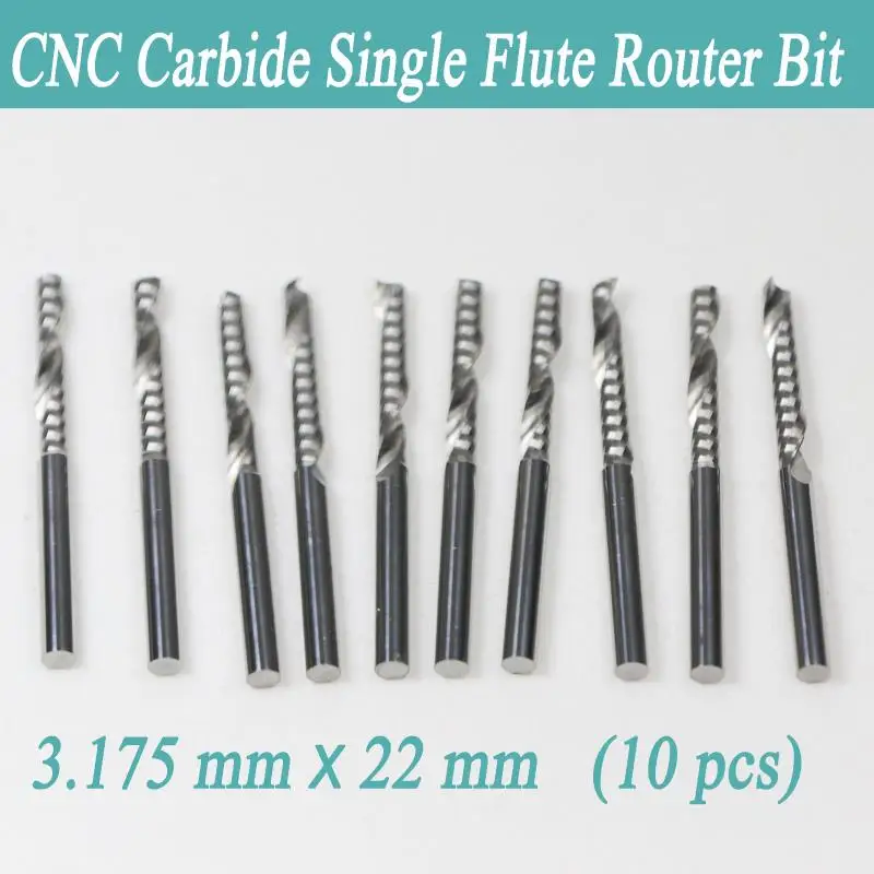 New 10PCS 3.175 X 22mm Single flute carbide Engraving CNC router Spiral bit Tool Cutting Acrylic Pvc Wood