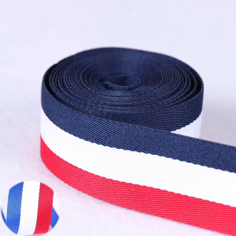 High quality Double-sided Width 25mm Red White Blue stripes Grosgrain gift wrap ribbon DIY Handmade Sewing Clothes Accessories