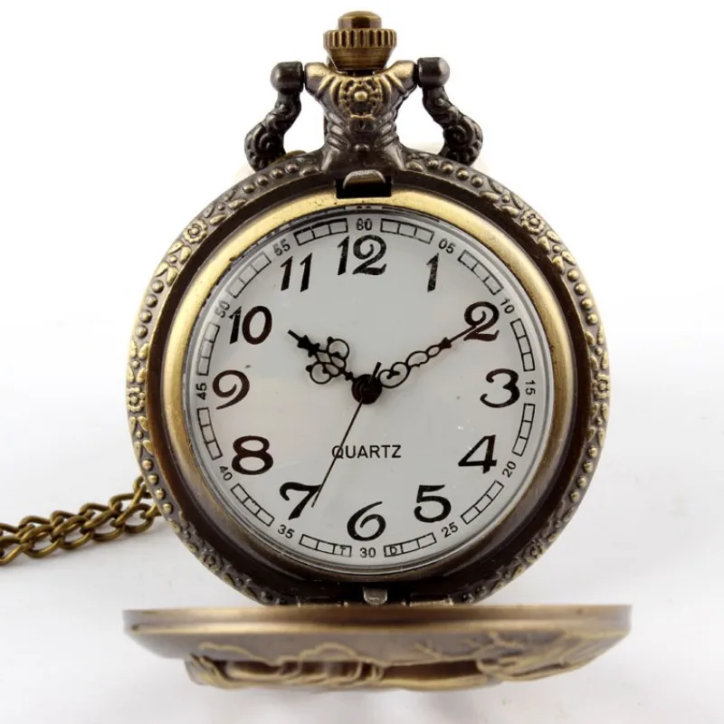 Antique Bronze Orologio Taschino Horse Hollow Quartz Pocket Watch Necklace Chain Pendant Womens Men Watches Gifts