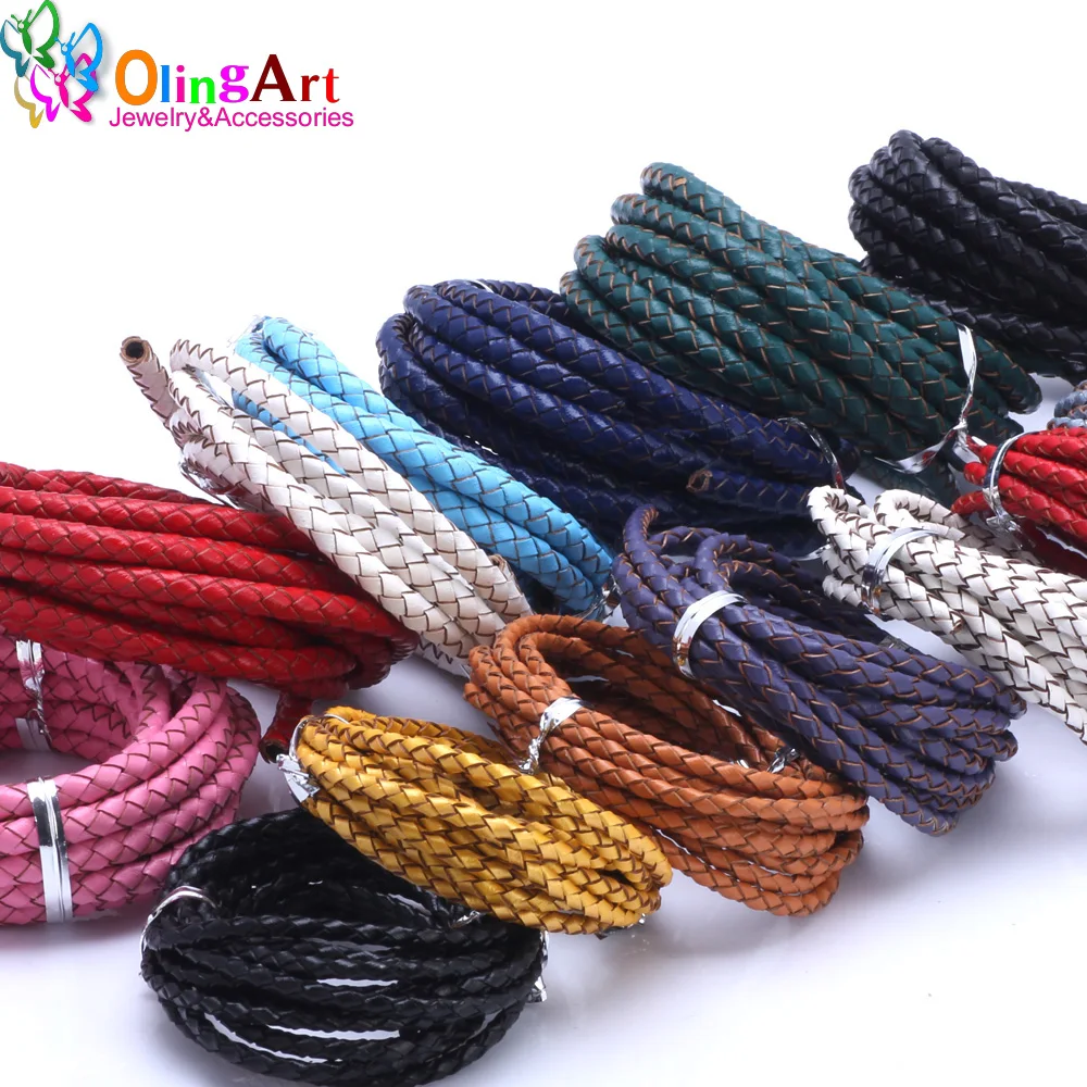 OlingArt 5mm 2M multicolore tondo in vera pelle intrecciata cavo orecchini da donna bracciale girocollo collana filo creazione di gioielli fai da te