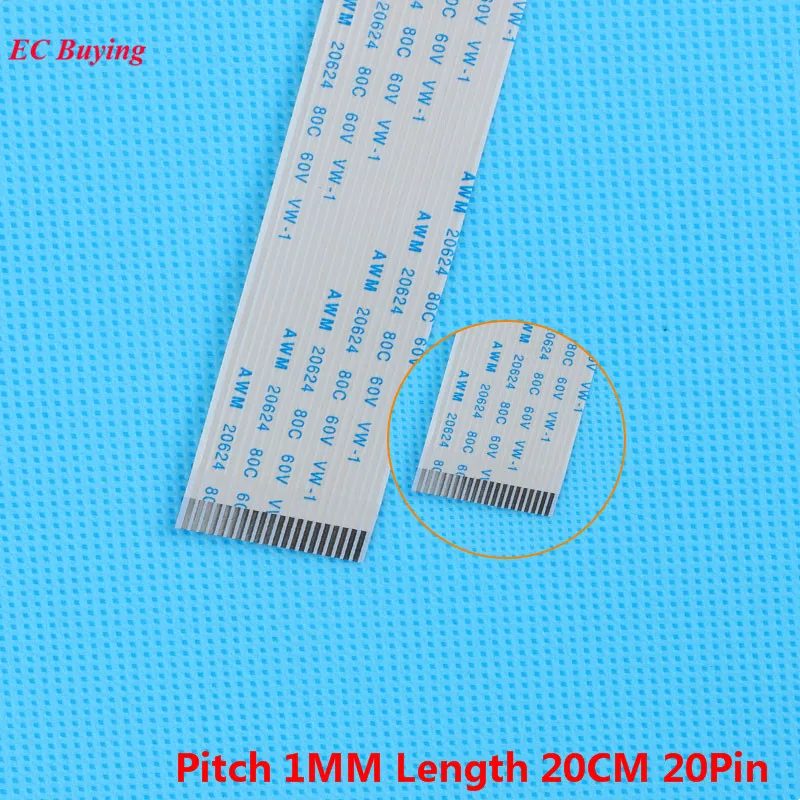 5Pcs FFC 200mm 20 Pin Flexible Flat Cable 20Pin Ribbon Cable Forward Direction 1mm Pitch 20cm Length Same Side 20Pins For TTL