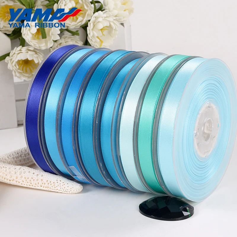 YAMA 100% Polyester Single Face Satin Ribbons 25 28 32 38mm100Yards Light Blue for Handmade Rose Flowers Decoration Wedding