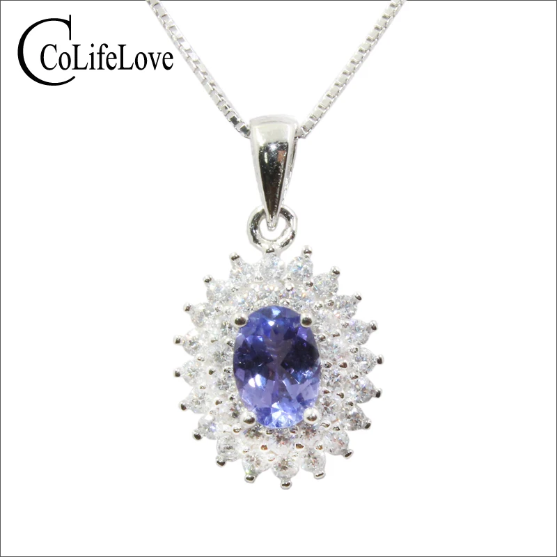 

100% real natural tanzanite pendant for weddings 0.7 ct 5 mm*7 mm tanzanite silver pendant solid 925 tanzanite jewelry for woman