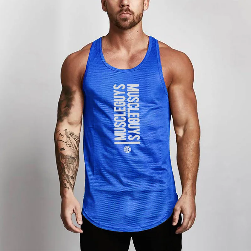 2023 Gyms Tank Tops Men's Mesh Waistcoat O-neck Body Building Tank Top Men's Sleeveless Muscle Man Fitness Tops