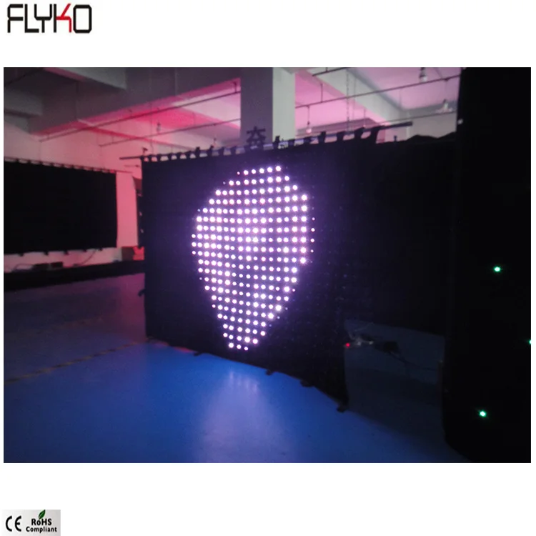 Flyko Hot sales 2019 foldable fireproof led video cloth TV show P80mm 2x2.5m led stage curtain led backdrop in door