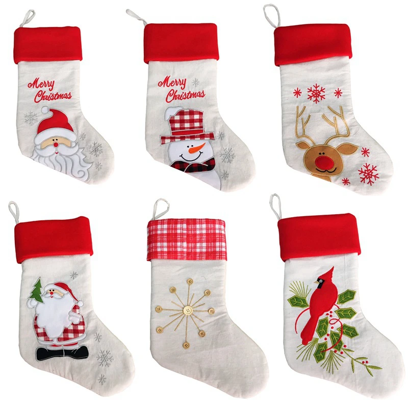 

50pcs Christmas Tree Ornaments Decoration Christmas Large Stocking Santa Canvas Sock Gift Bag Candy Bag