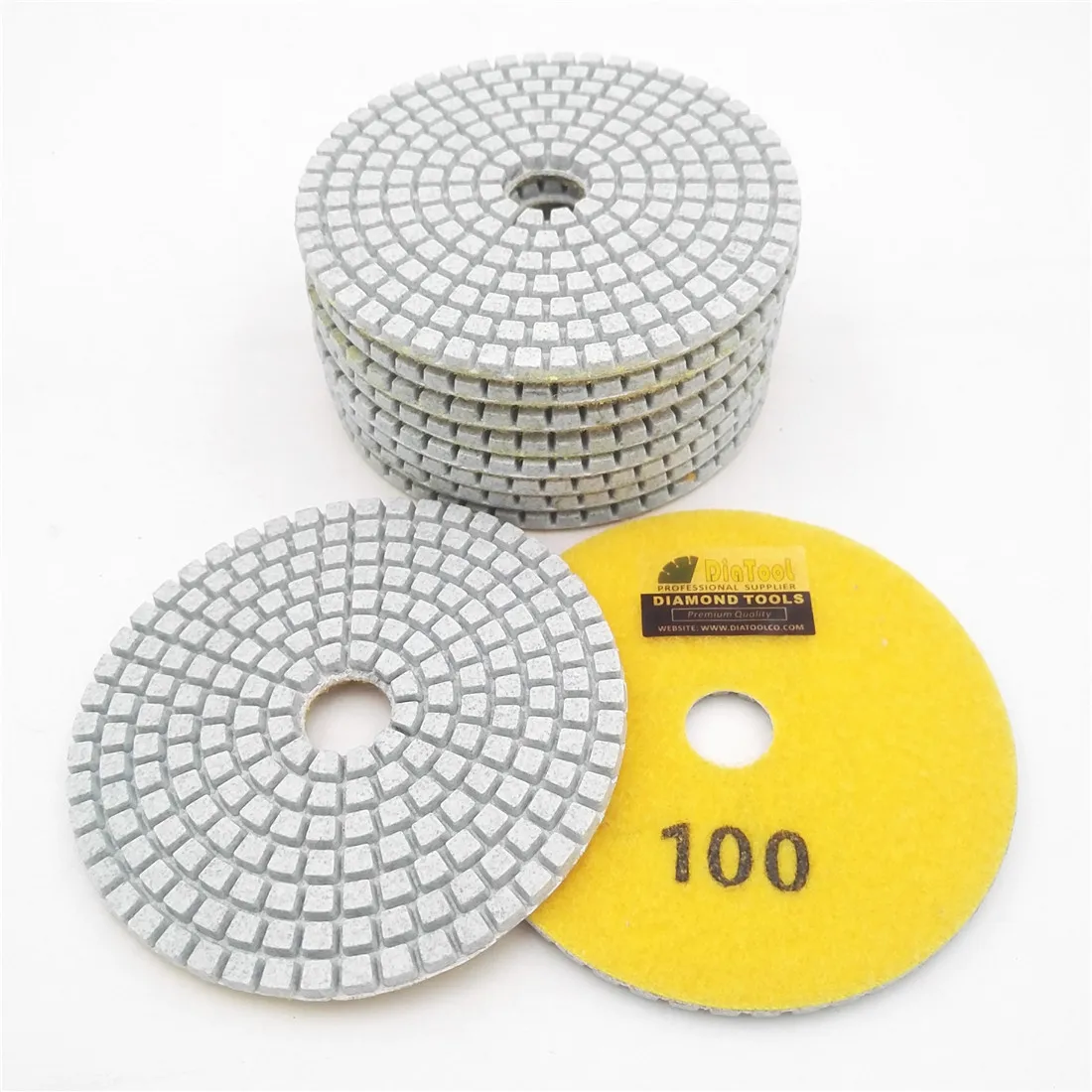 DIATOOL 10 cái #100 Đường Kính 100 mét Trắng Trái Phiếu Nhựa Sanding Discs 4 "Professional Kim Cương Miếng Đánh Bóng Ướt