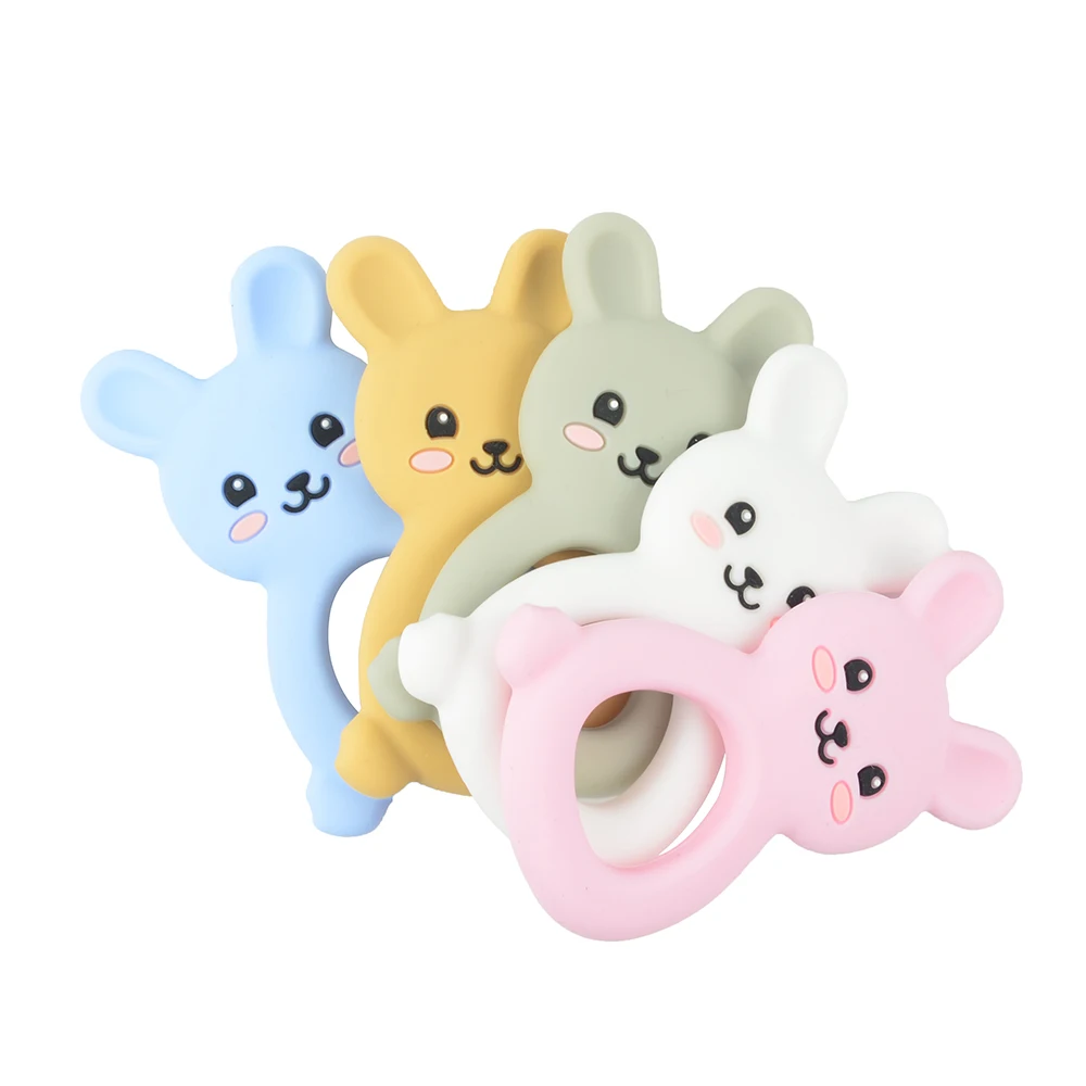 Anneau de dentition en Silicone, lapin, jouets, accessoires pour bébé, jouets à mâcher, Animal, perles, doux, bricolage, 1 pièce