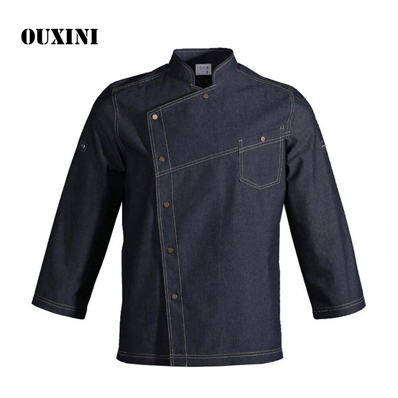 Denim cotton Chef service jackte Hotel working wear Restaurant work clothes uniform chef shirt