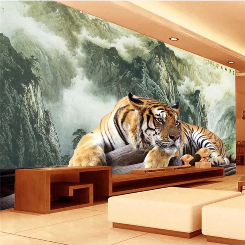 wellyu papel de parede para quarto Custom wallpaper Moisture tide tiger king of domineering TV sofa living room background