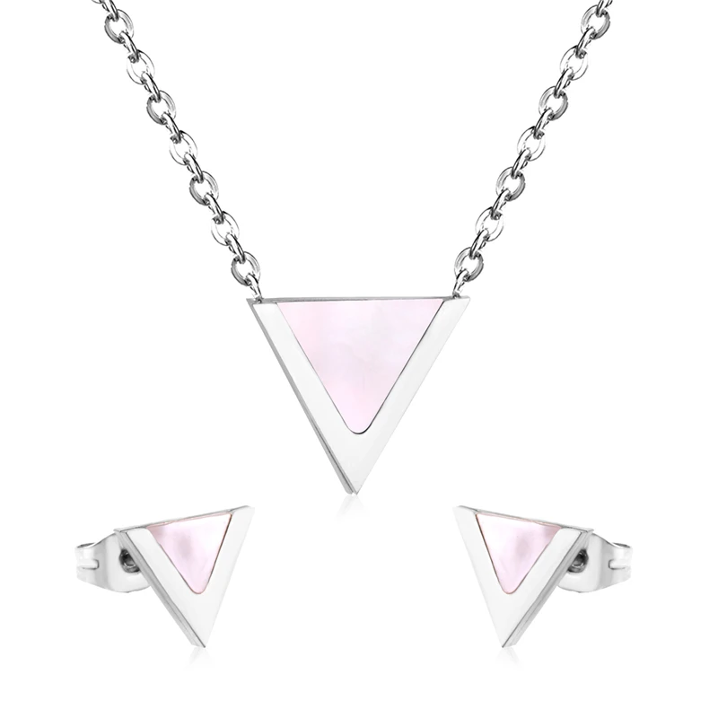 Women's Stainless Steel Triangle Shell Necklace Earrings Set