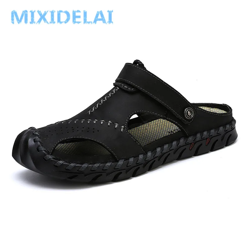 MIXIDELAI New Big Size 38-48 Genuine Leather Men Sandals Summer Quality Beach Slippers Casual Sneakers Outdoor Roman Beach Shoes