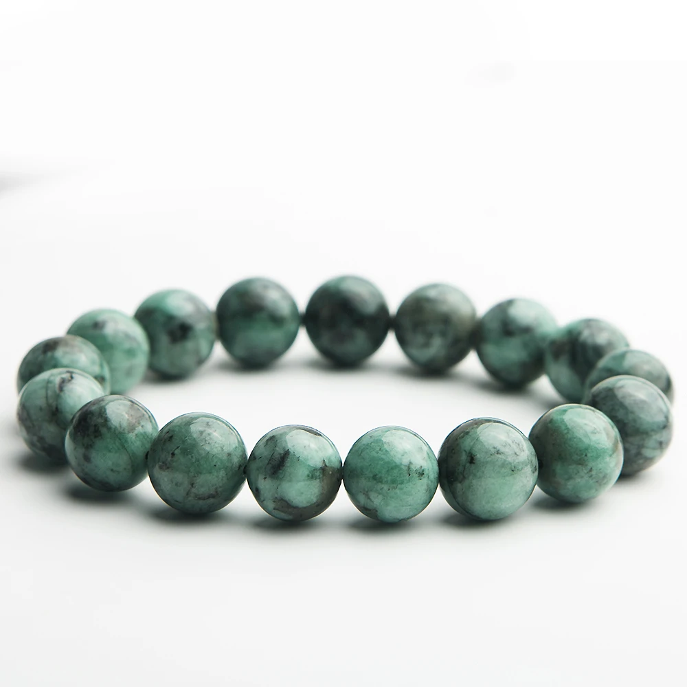 Natural Green Emerald Round Beads Bracelet 10mm 11mm 12mm Emerald Gemstone Women Men Emerald Jewelry AAAAA