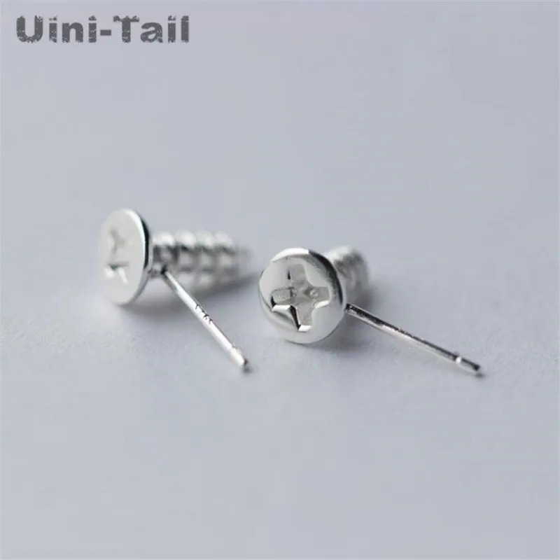 Uini-Tail hot new 925 Tibetan silver screw stud earrings Korean fashion tide flow imitation tool earrings hypoallergenic  ED236