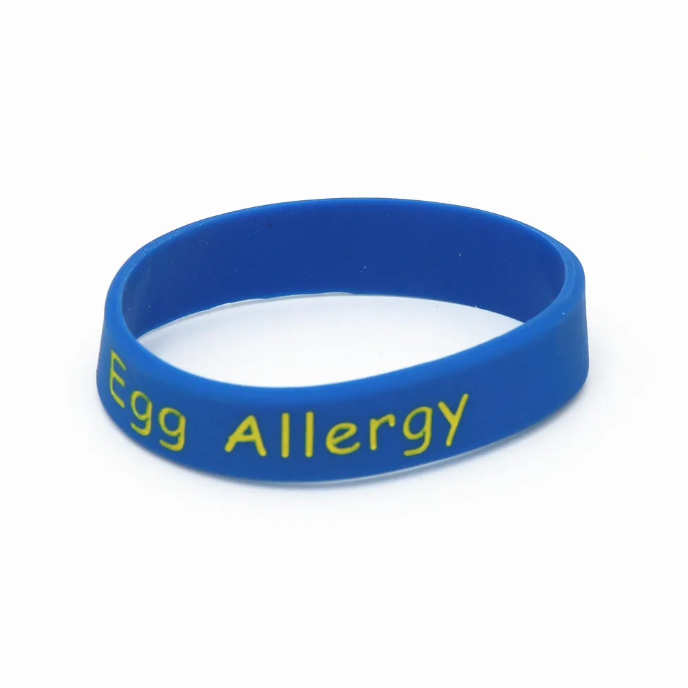 50PCS  Egg Allergy Silicone Wristband Blue Green Red Pink Armband kids Medical Alert Braceets&Bangles Wholesale SH204